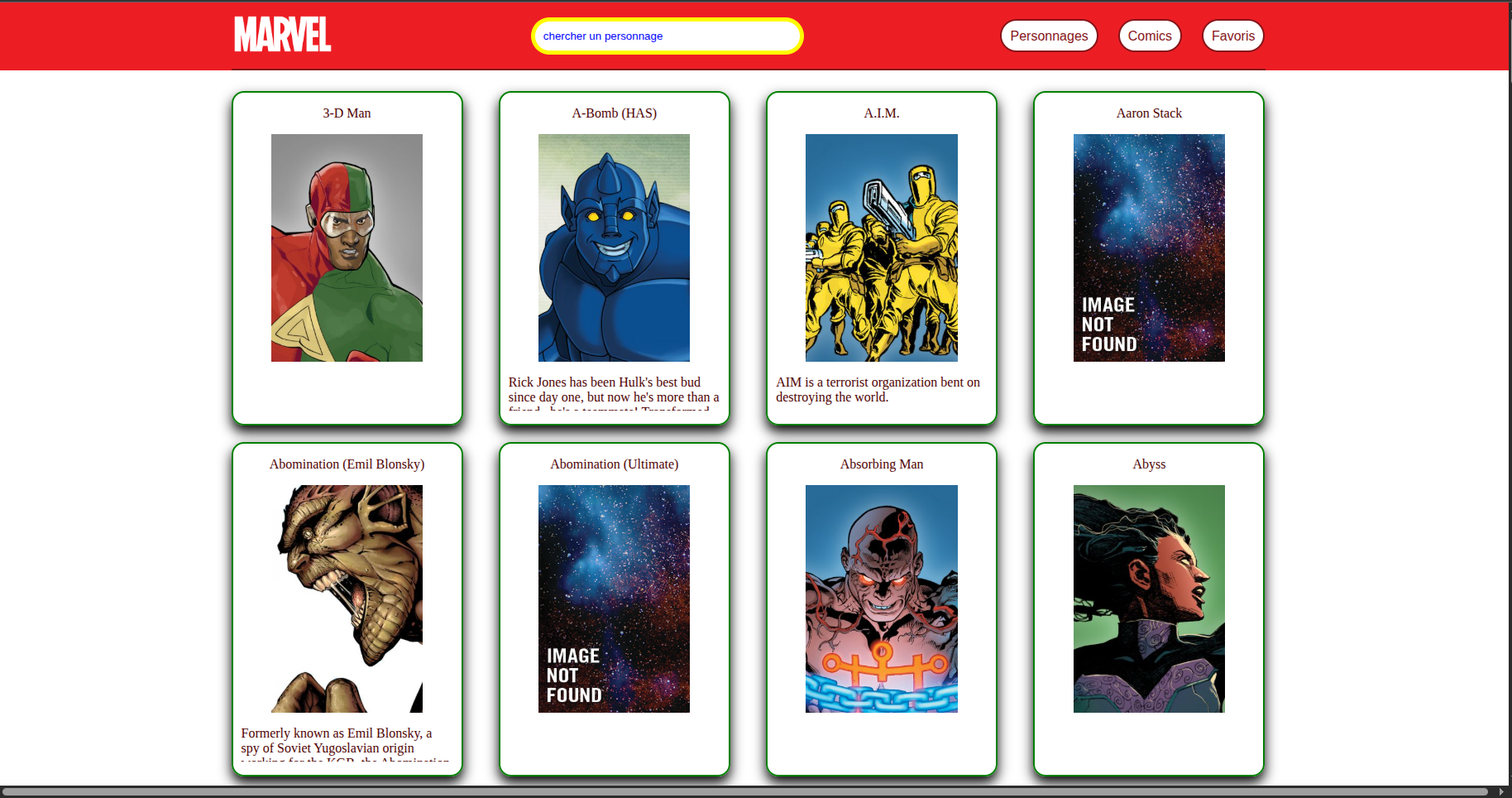 Marvel Frontend screenshot